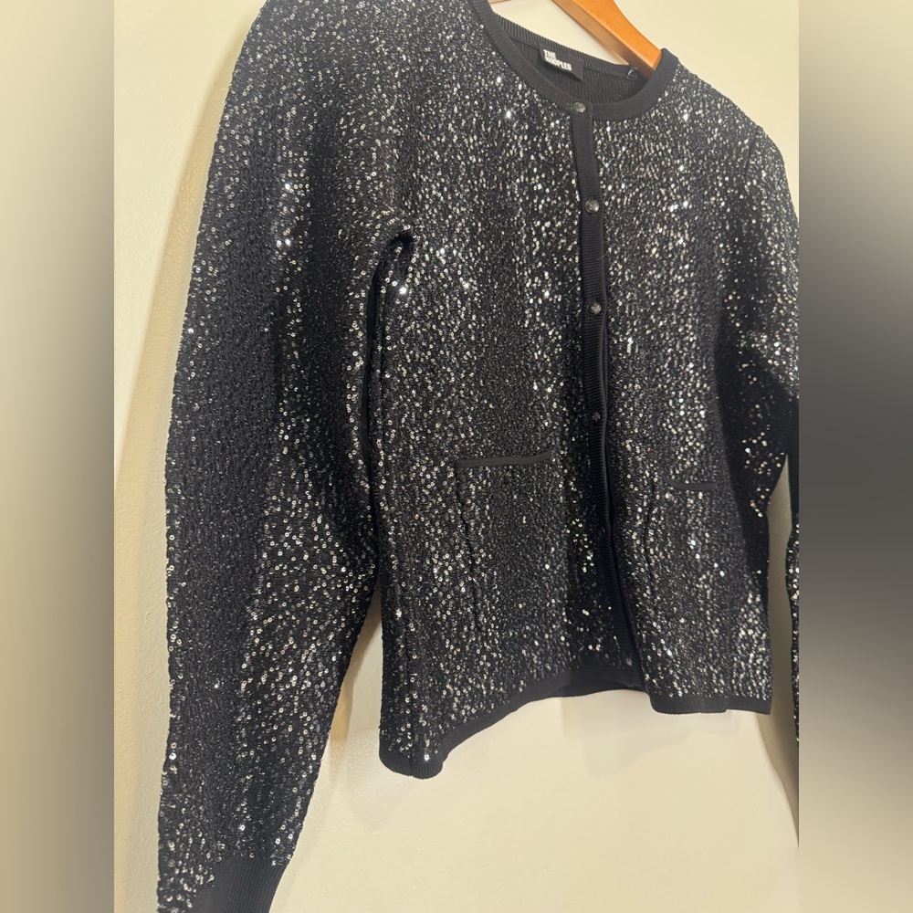 NWT The Koolples Black Sequin Cardigan Button Up Size Small Knit sweater - Picture 3 of 10